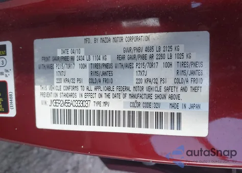 2010 Mazda Cx-7 I Sport из США, поврежденный, VIN JM3ER2W55A0333037